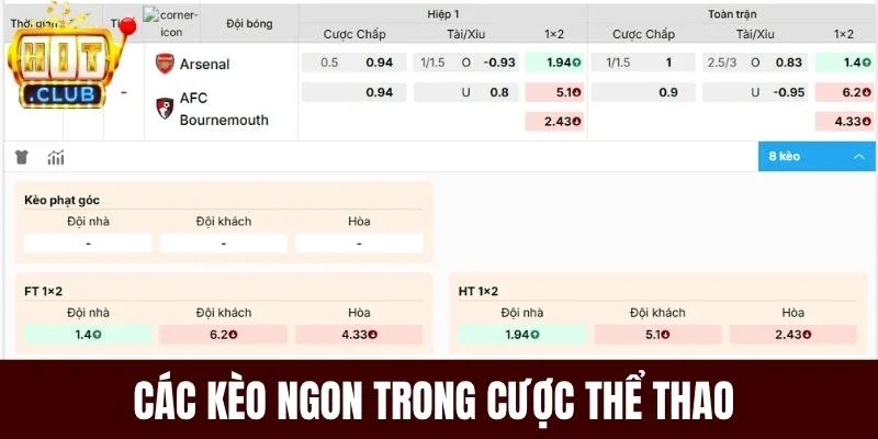 Các kèo ngon trong cược thể thao